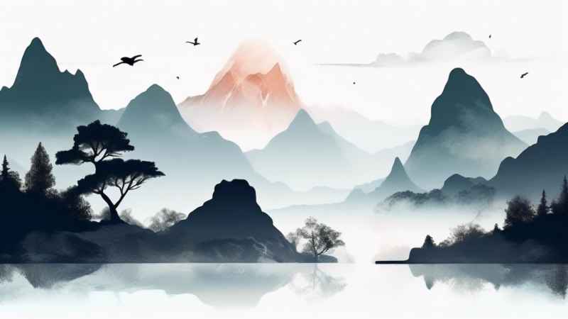 国风水彩画山水风景插画 16