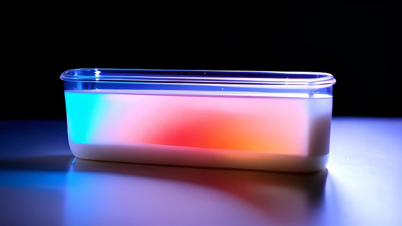 一个透明的长方形容器内盛有水和牛奶的混合物，从一侧