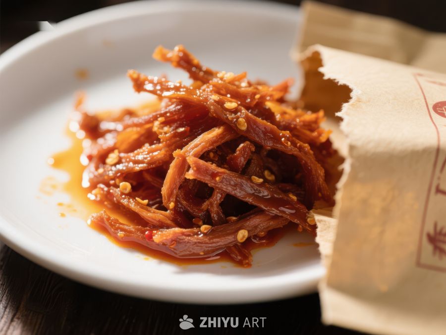 香辣肉丝配纸袋装盘 1625