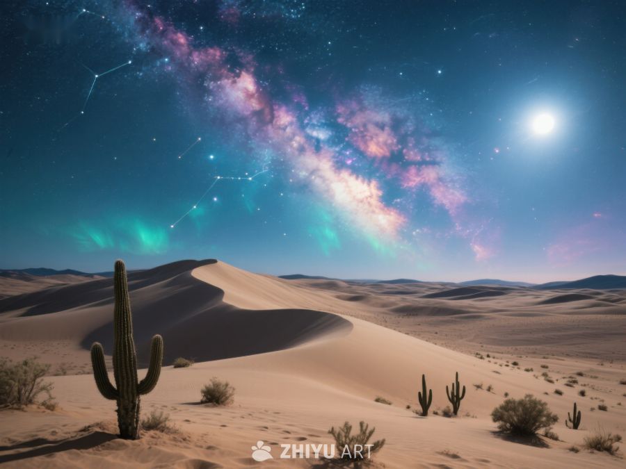 沙漠夜景：星空下的仙人掌 91
