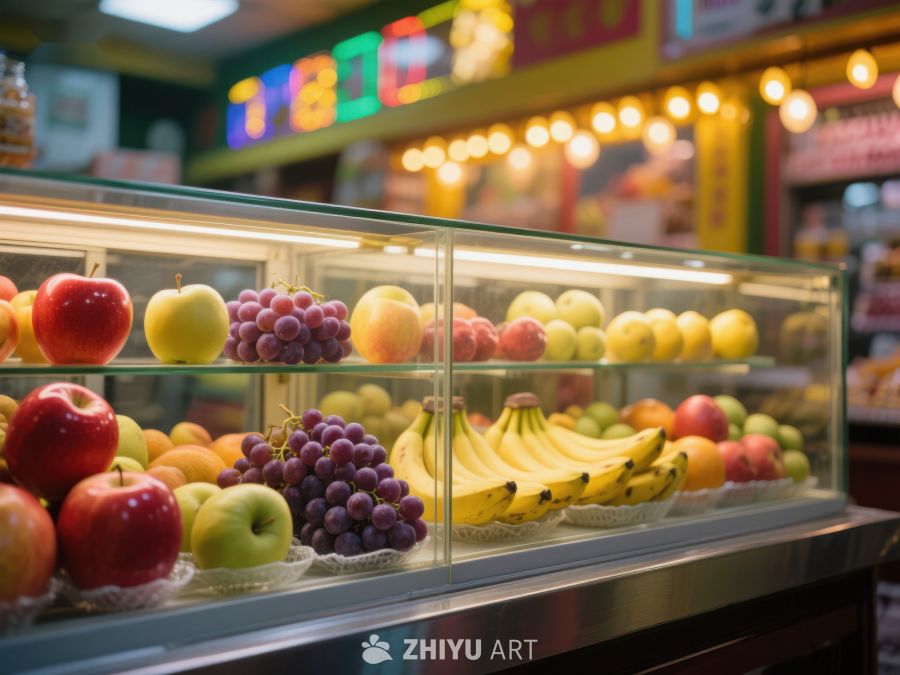 水果展示柜内的多彩新鲜水果 574
