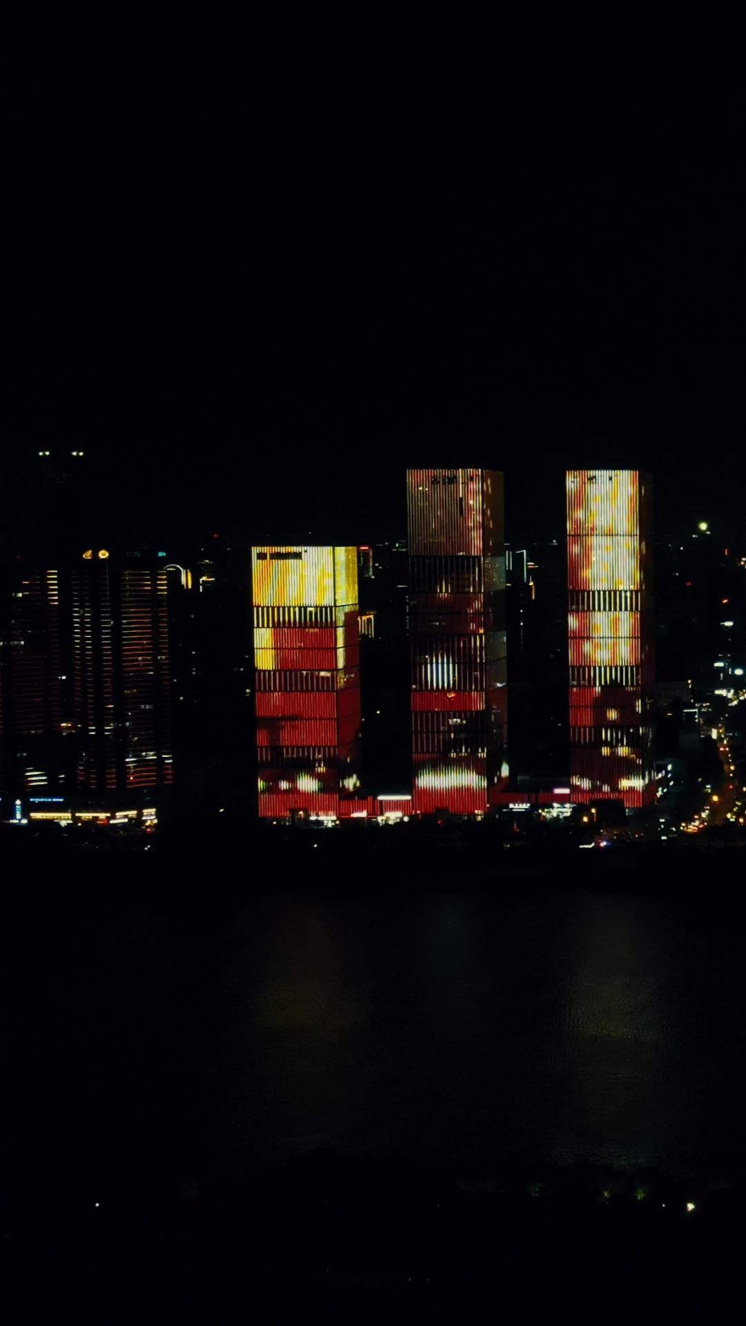 城市航拍湖南长沙城市夜景灯光竖屏8