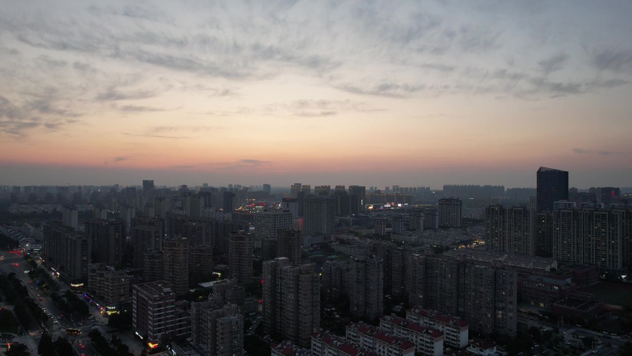 江苏宿迁城市日落晚霞夕阳西下航拍 