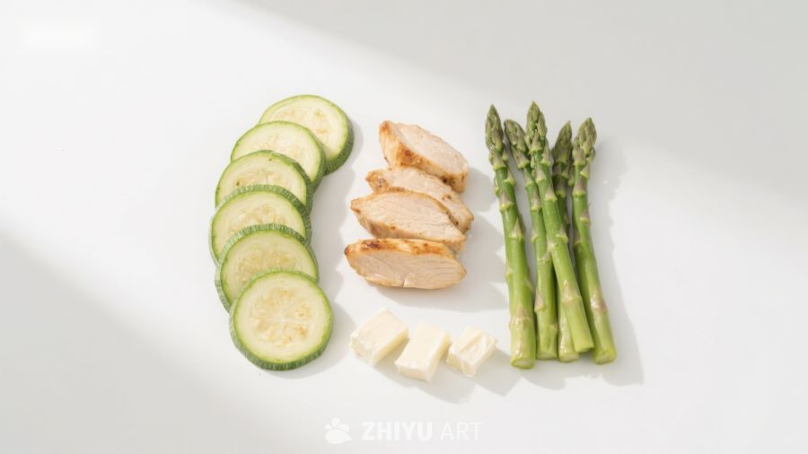 切片西葫芦鸡胸肉芦笋与奶酪