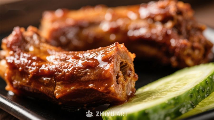 美味酱汁排骨配黄瓜片