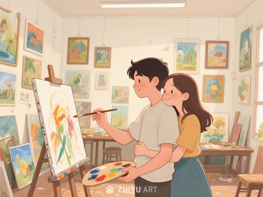 情侣共同创作画作，温馨艺术时光 495