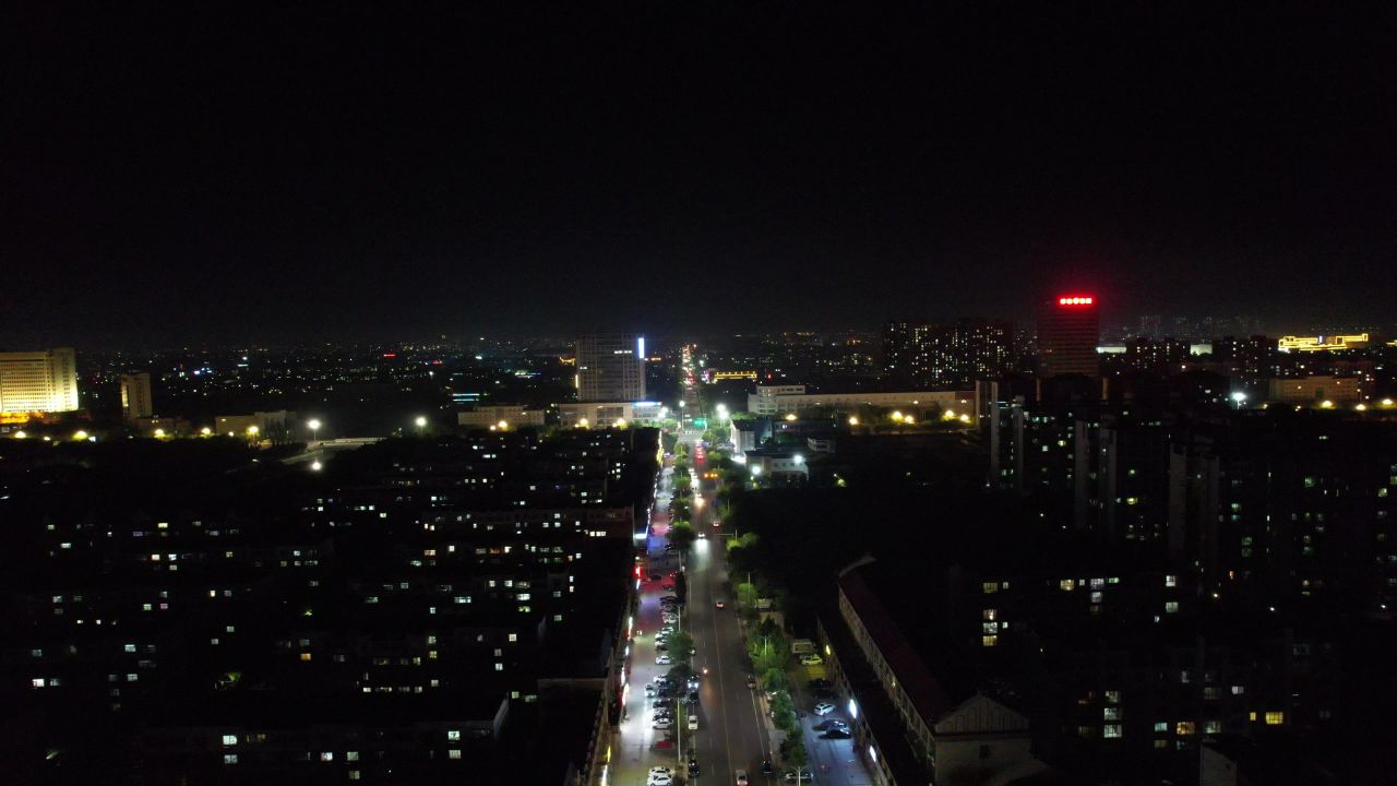 山东东营城市夜景灯光航拍 