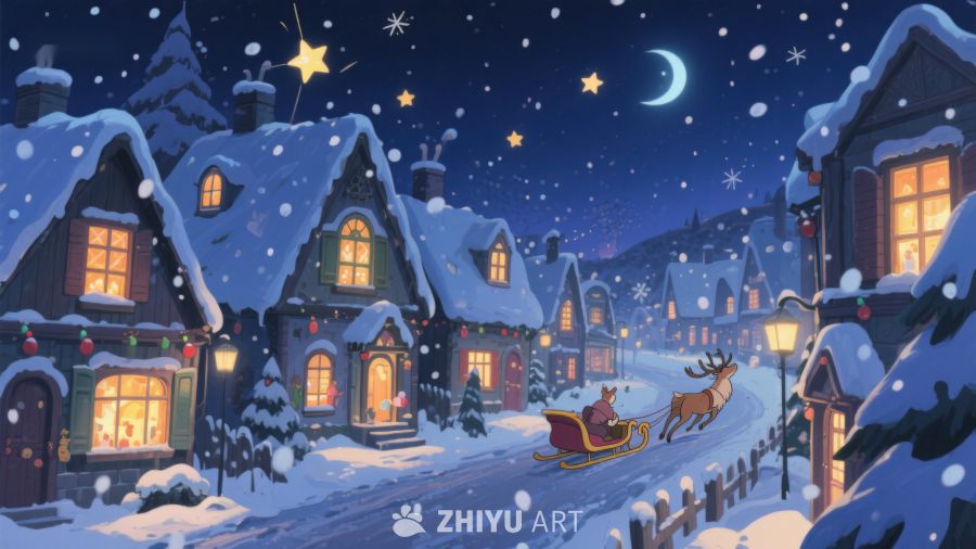 雪夜小镇圣诞夜景 476