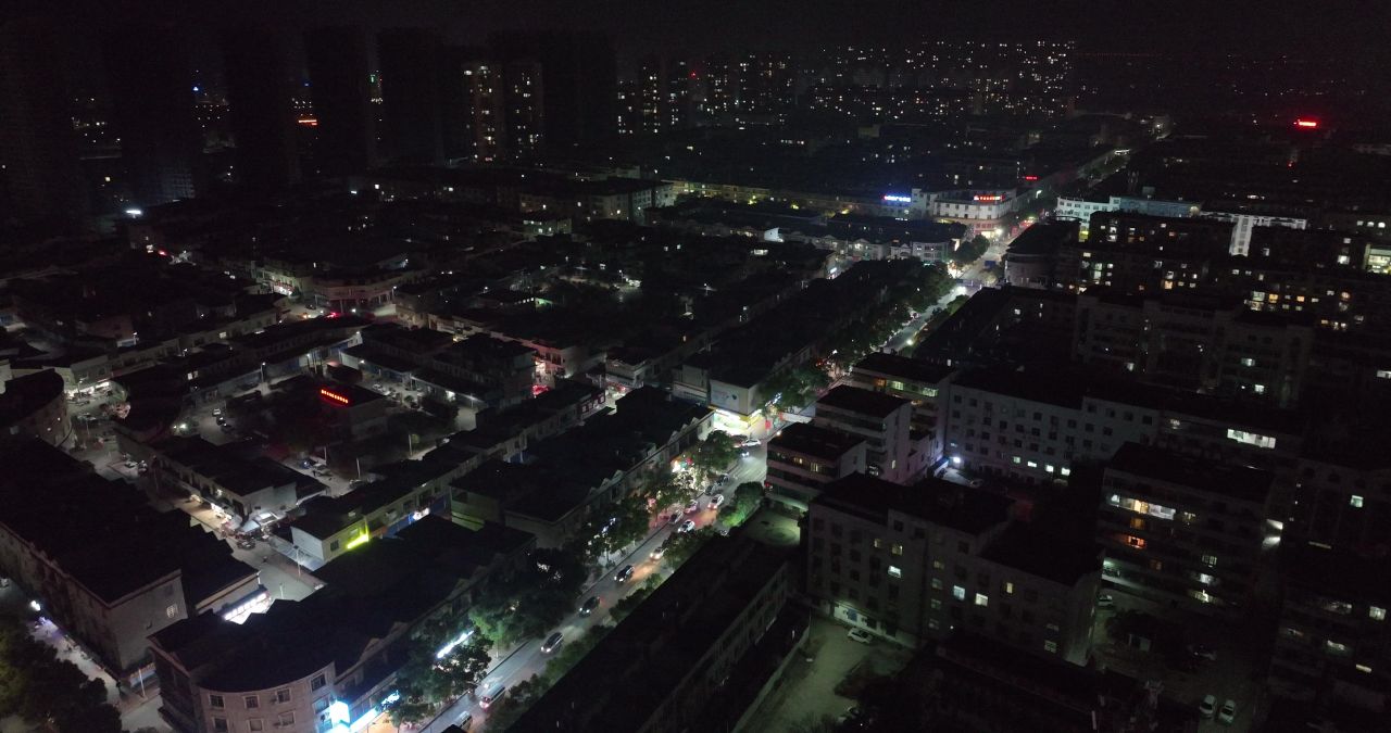 县城城市建筑夜景俯拍4k航拍
