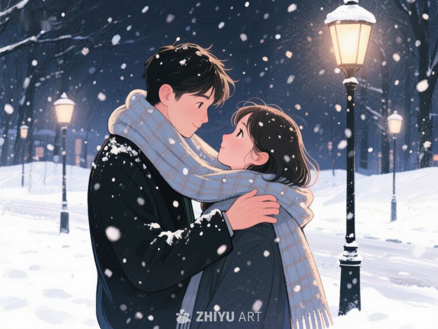 冬夜雪中情侣相拥 159