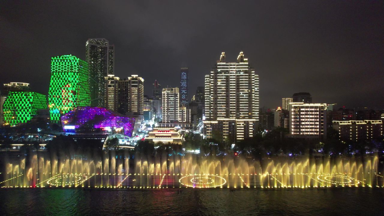 柳州城市夜景灯光航拍