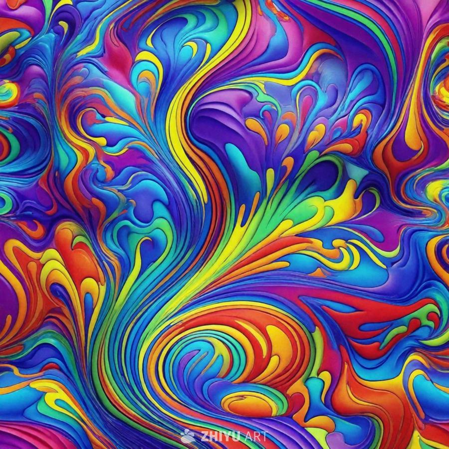 一张充满活力且色彩鲜艳的壁纸，带有迷幻的设计。背景