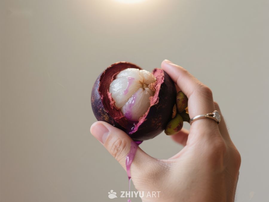 手握紫红色果肉的水果 524