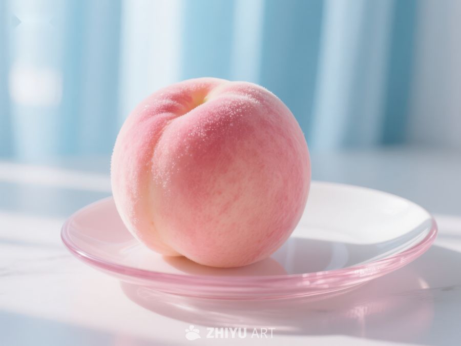 盘中新鲜桃子，柔和光线照射 320