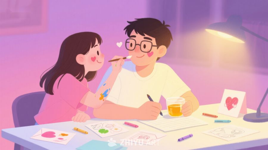 温馨时刻：两人共同创作手工艺品 406