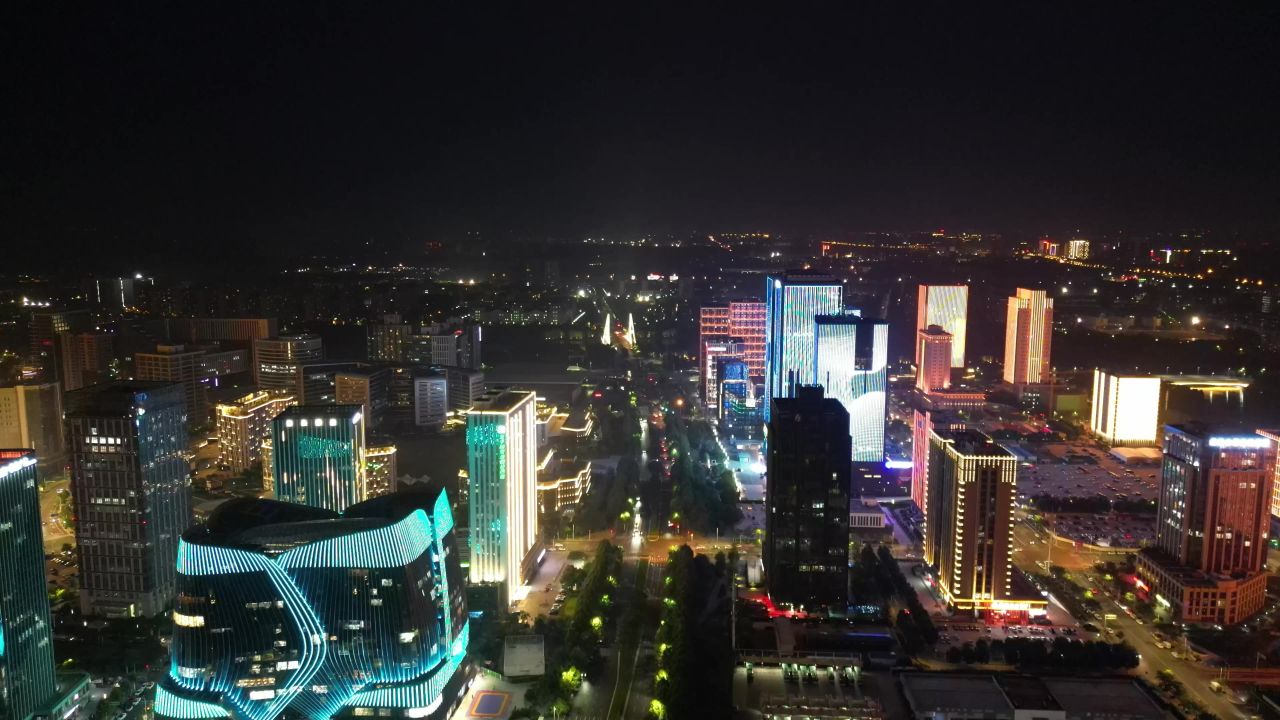  航拍河南郑州龙子湖金融中心夜景