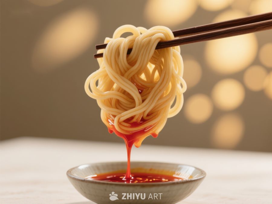 筷子夹起沾满酱汁的面条 732