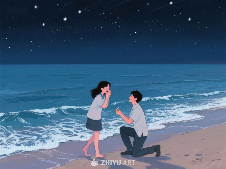 海边夜空下的求婚场景 275