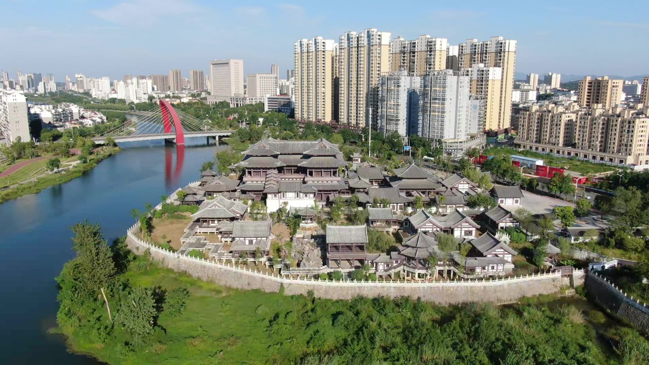 湖北咸宁城市风光地标建筑航拍  