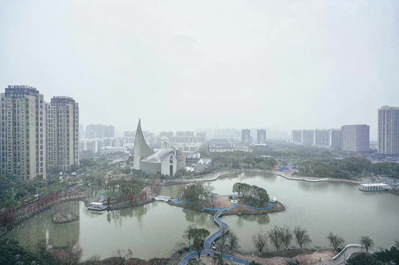 昆山好人公园下雪延时摄影