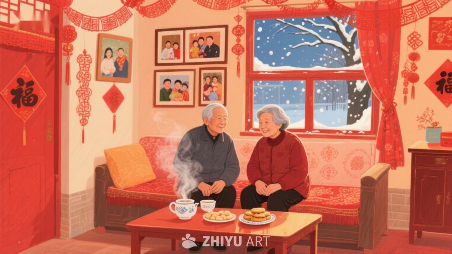 温馨冬日，家中老人共度春节 93