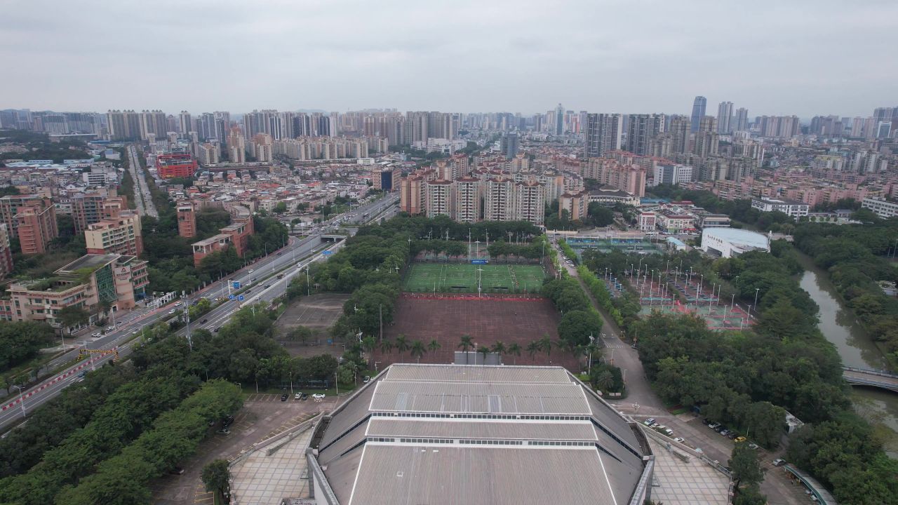 广东中山体育中心体育馆地标建筑航拍 