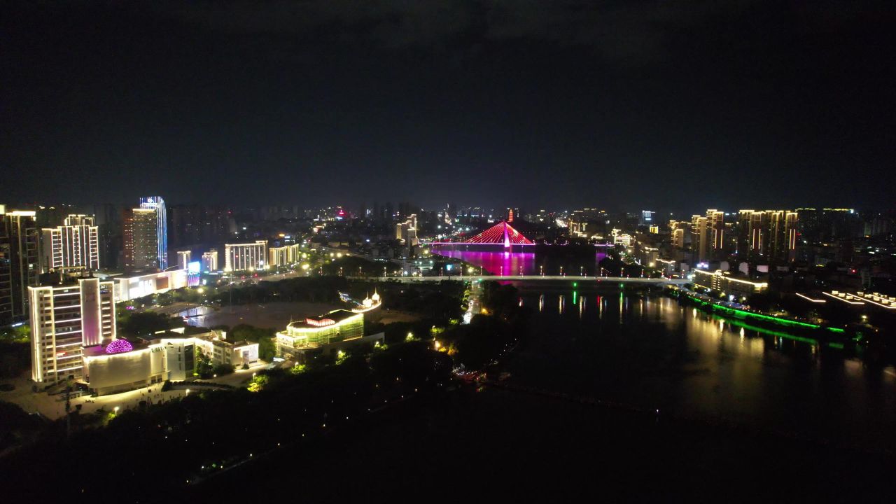 江西赣州章水两岸夜景灯光航拍