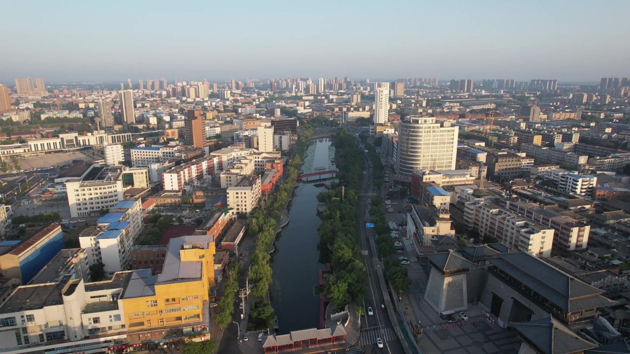 航拍河南许昌曹魏古城护城河