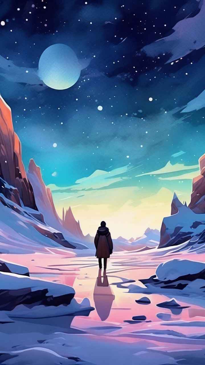 仙境广角冬日沙漠插画雪景 5