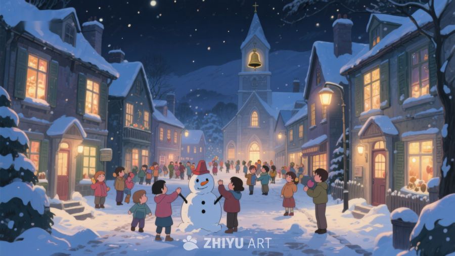 冬夜小镇欢聚雪人 76