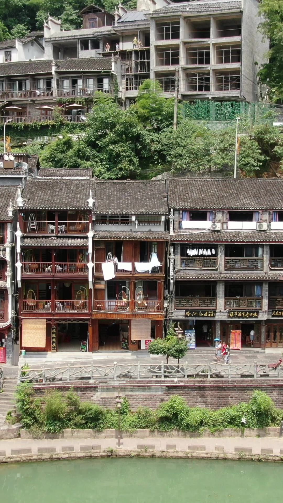 湖南湘西凤凰古城竖屏航拍