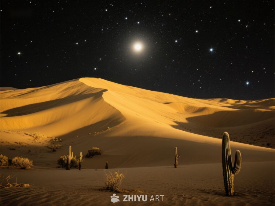 夜空下的沙漠与仙人掌 380
