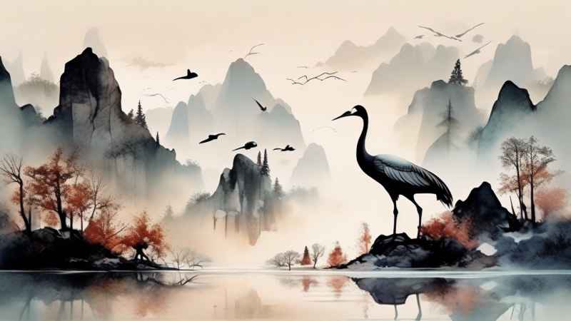 国风鹤山水风景插画 67