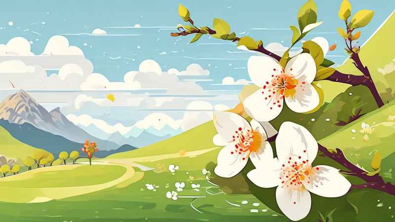春季梨花扁平插画 11