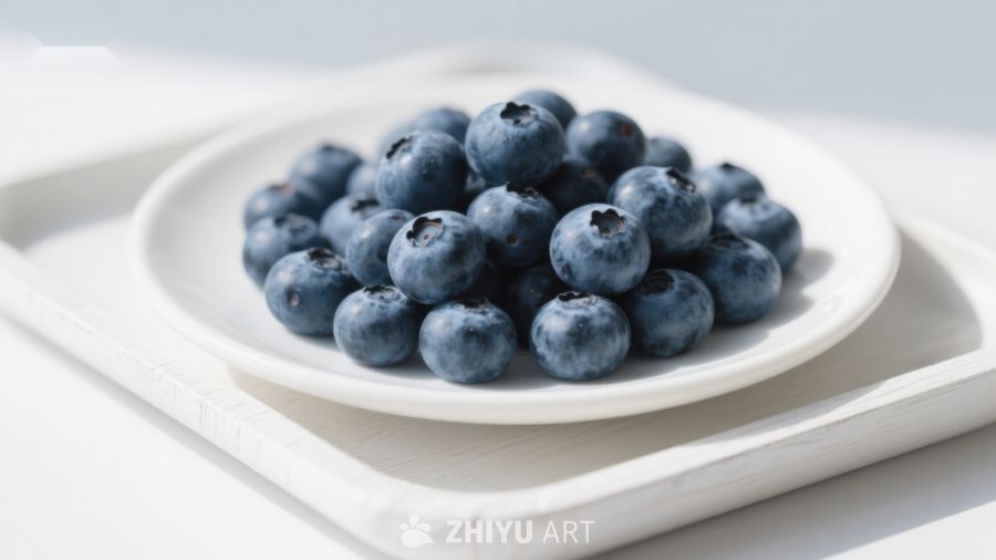 新鲜蓝莓静置盘中 721