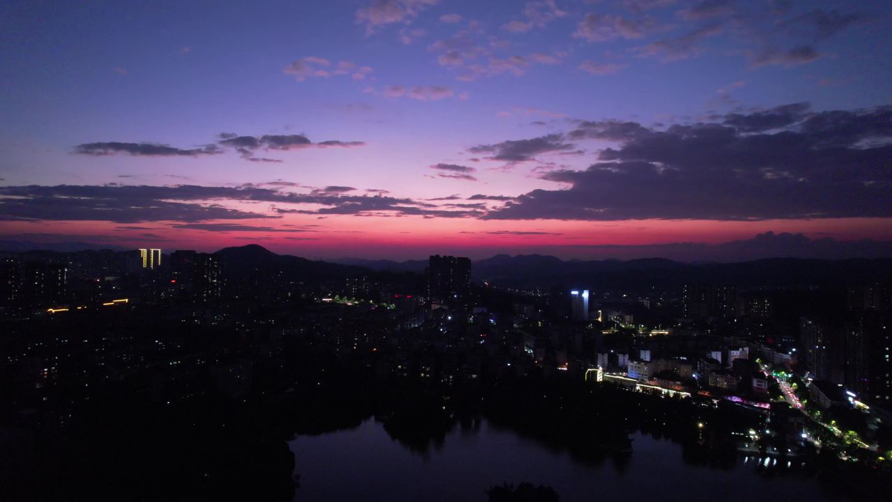 湖南郴州日落晚霞夕阳航拍