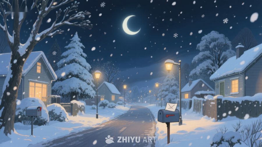 冬夜雪景中的宁静小镇 112