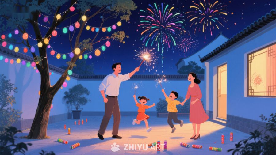 家庭夜景庆祝烟花 584