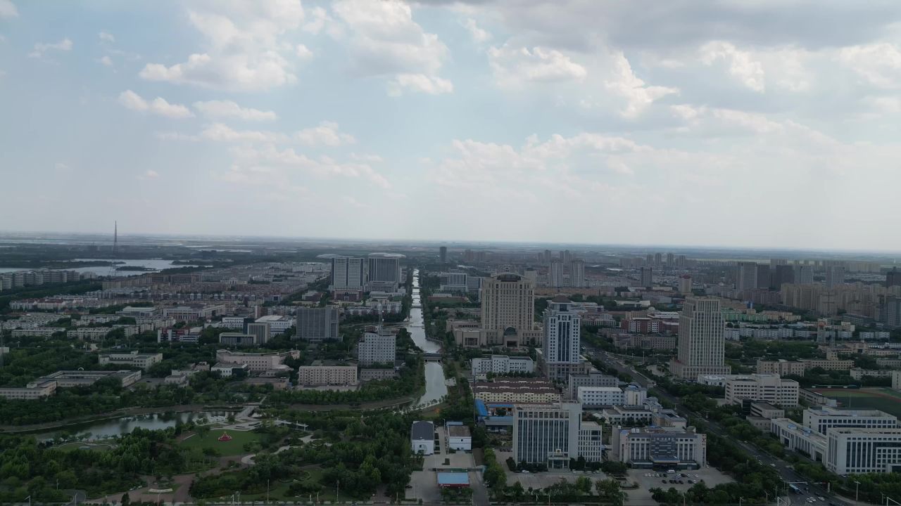 航拍山东东营城市建设城市风光