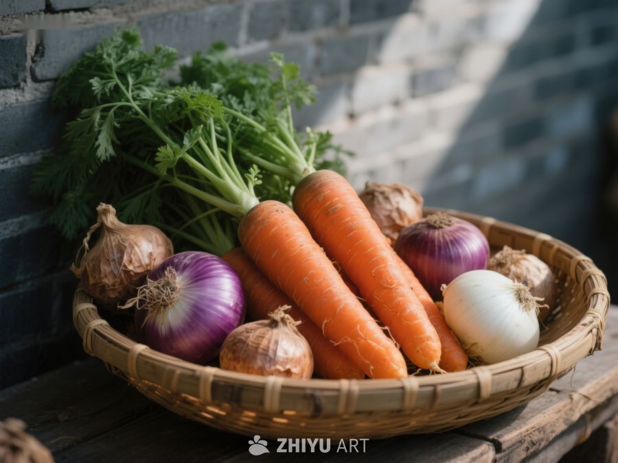 新鲜蔬菜篮：胡萝卜与洋葱 529