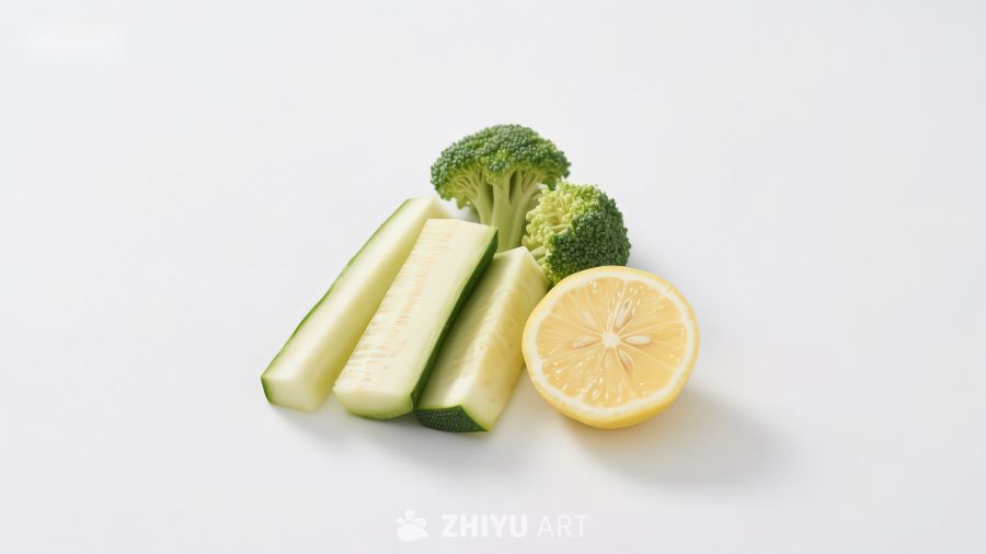 黄瓜西兰花柠檬切片