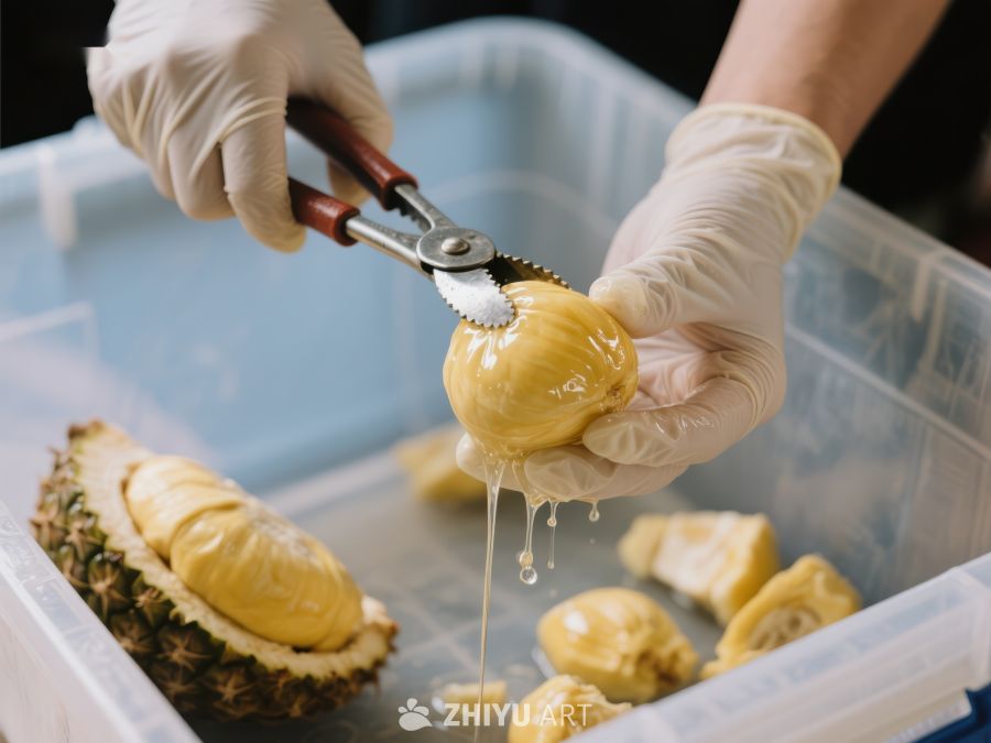 剥开榴莲，浓郁果肉流出 39