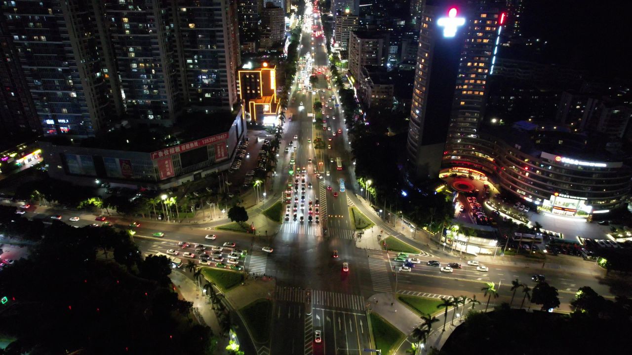 广东珠海城市夜景交通航拍