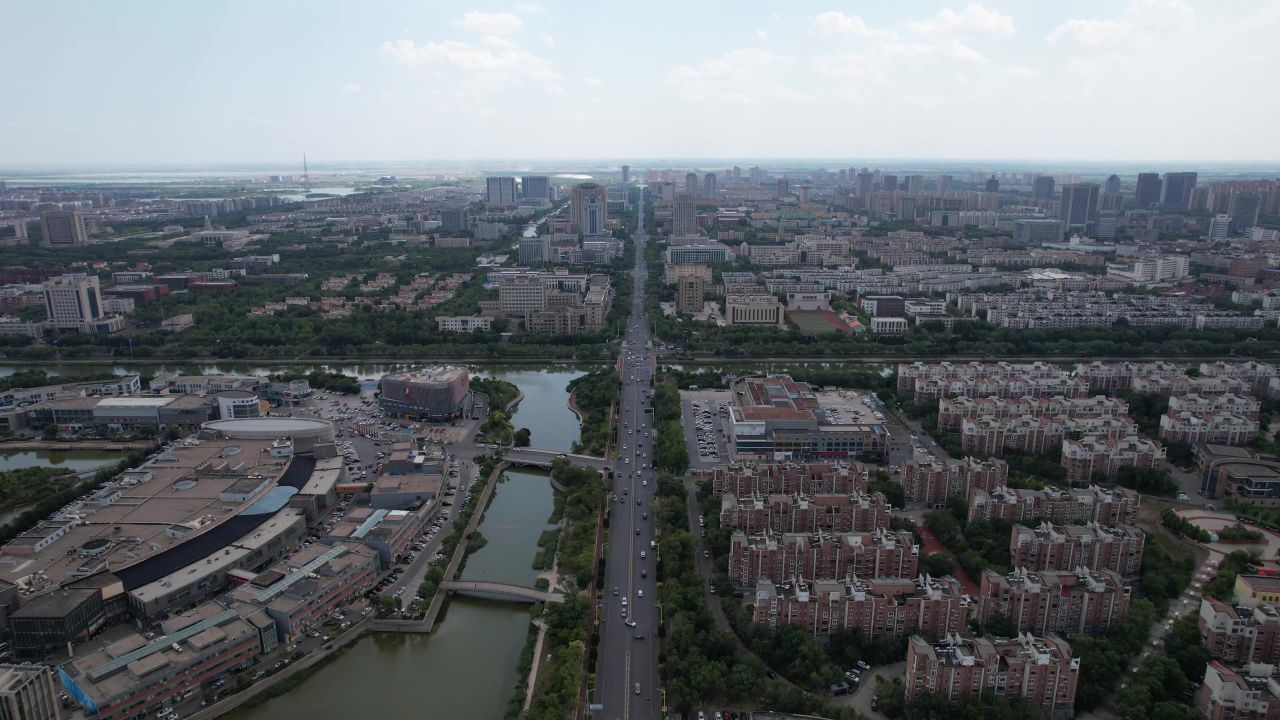 山东东营城市风光航拍  
