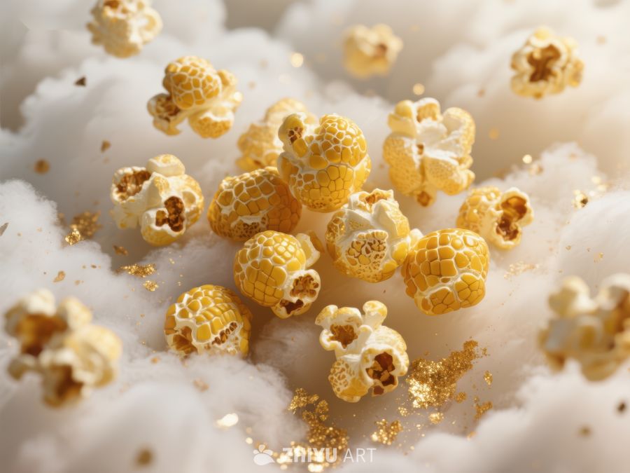 金粉点缀的爆米花特写