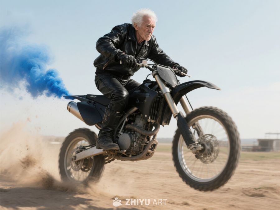 骑手驾驶摩托车扬起尘土 665