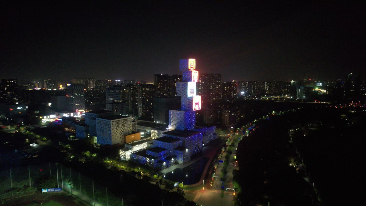 广东佛山城市夜景航拍