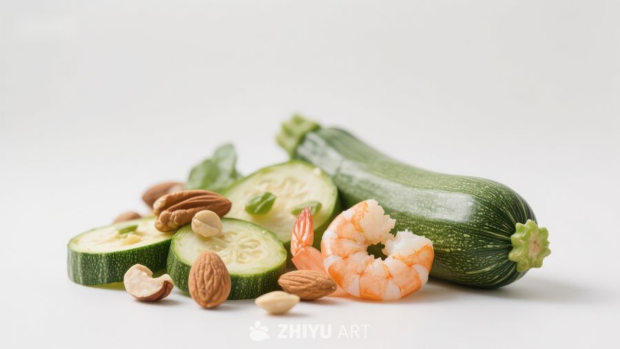 新鲜蔬菜与坚果虾仁组合