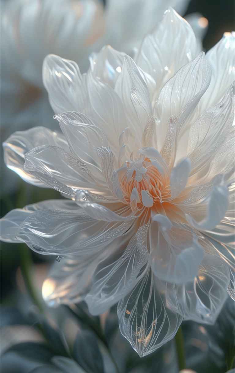 一朵白色艺术花，花瓣透明如水晶 2
