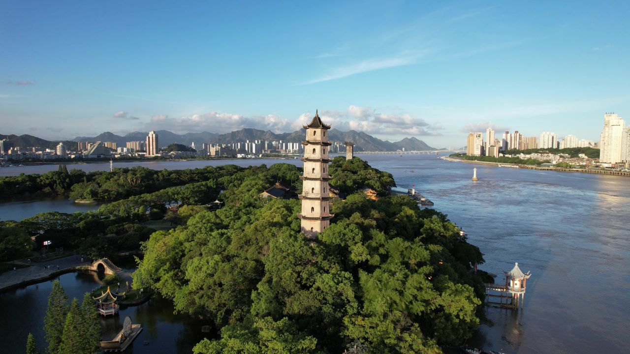 浙江温州江心屿4A景区航拍 